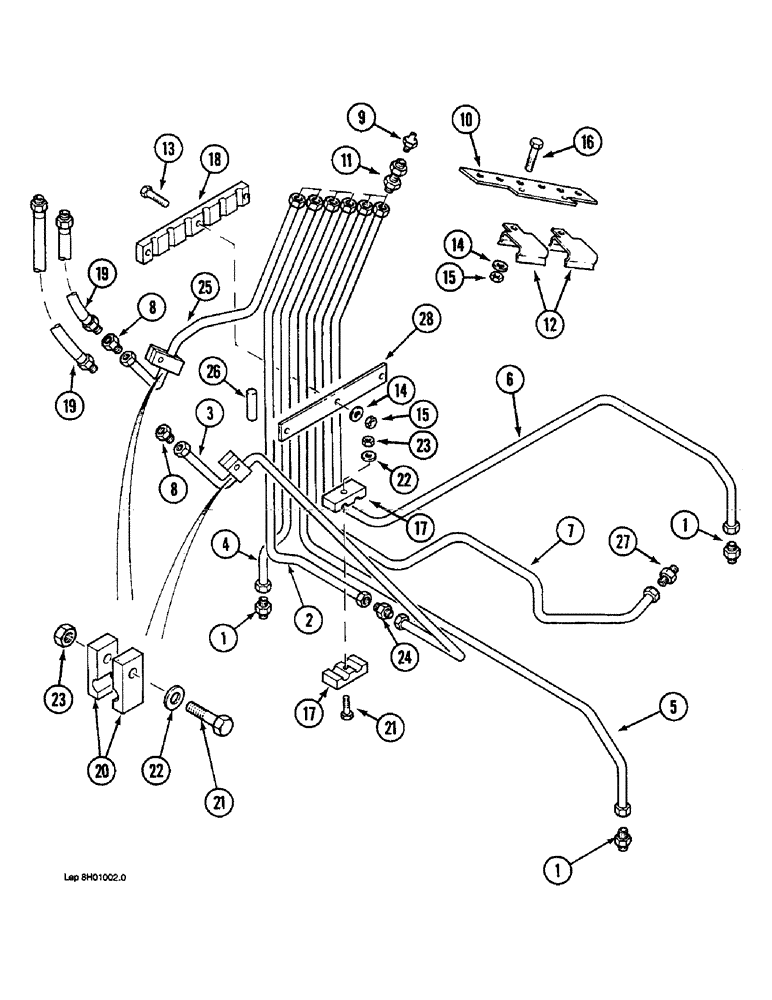 Схема запчастей Case 1088 - (8H-4) - LUBRICATION LINES, P.I.N. FROM 20224 AND AFTER, P.I.N. FROM 106907 AND AFTER (08) - HYDRAULICS