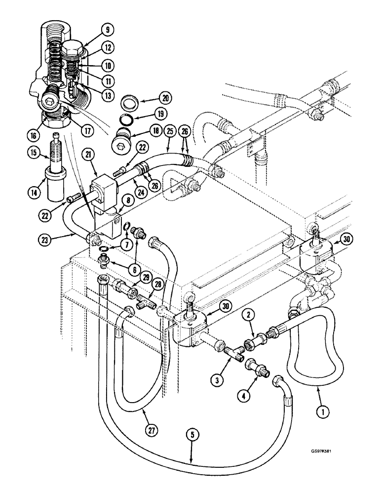 Схема запчастей Case 220B - (8-038) - HYDRAULIC CIRCUIT RETURN LINES, OPTIONAL OIL TEMPERATURE REGULATING VALVE PARTS (08) - HYDRAULICS