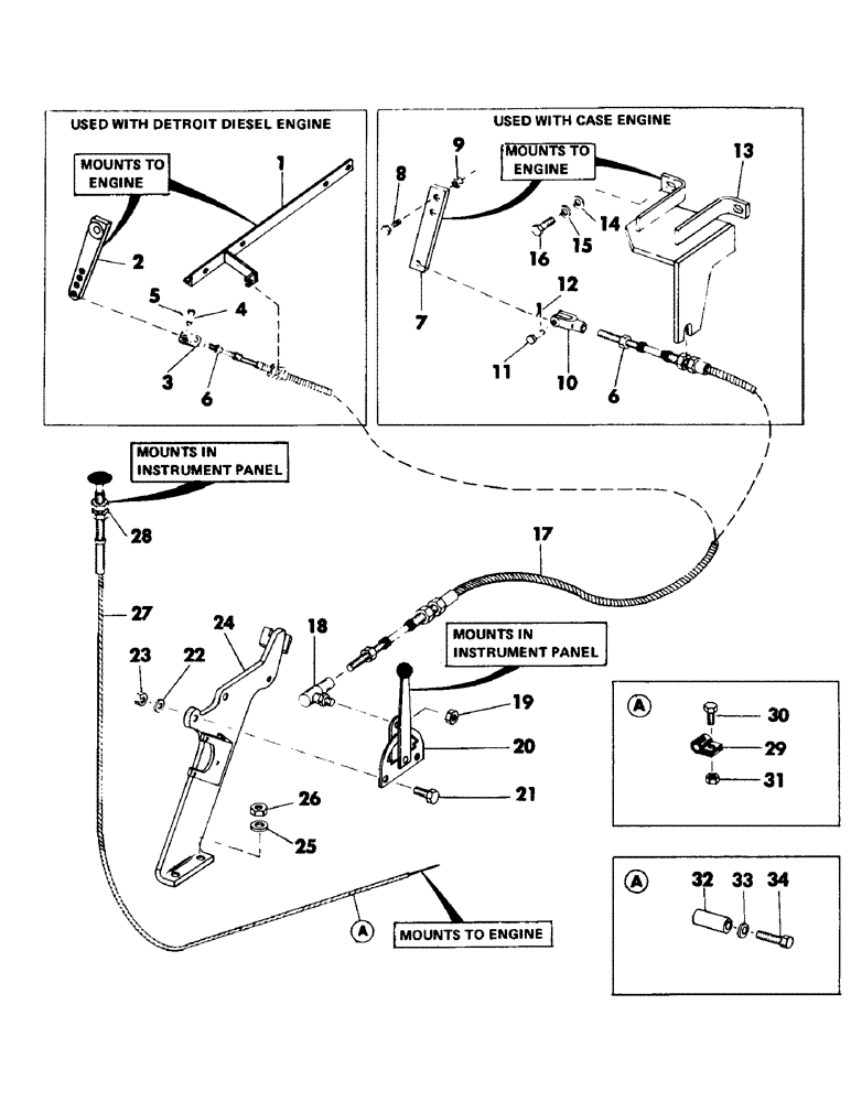 Схема запчастей Case 50 - (033) - THROTTLE AND SHUT-OFF CONTROL CABLES (10) - ENGINE