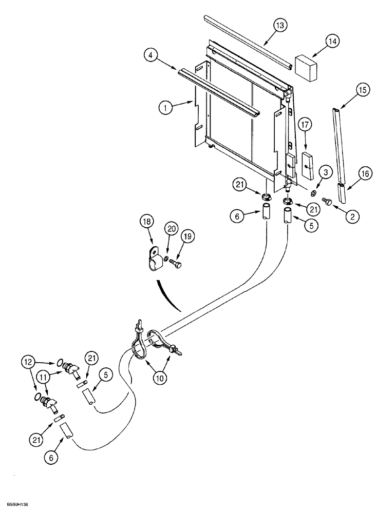 Схема запчастей Case 580SL - (6-024) - TRANS COOLING SYSTEM, MODELS W/O POWERSHIFT TRANSMISSION WITH CUT HOSES AT COOLER (06) - POWER TRAIN