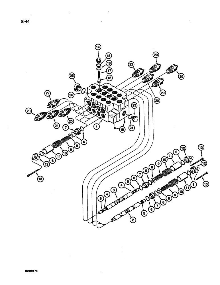 Схема запчастей Case 1187C - (8-44) - FOUR SPOOL CONTROL VALVE - INSIDE (08) - HYDRAULICS