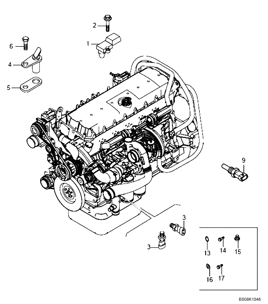 Схема запчастей Case 327B - (01A00000338[001]) - SENSORS, ENGINE (P.I.N. HHD0327BN7PG5700 AND AFTER) (84163537) (01) - ENGINE