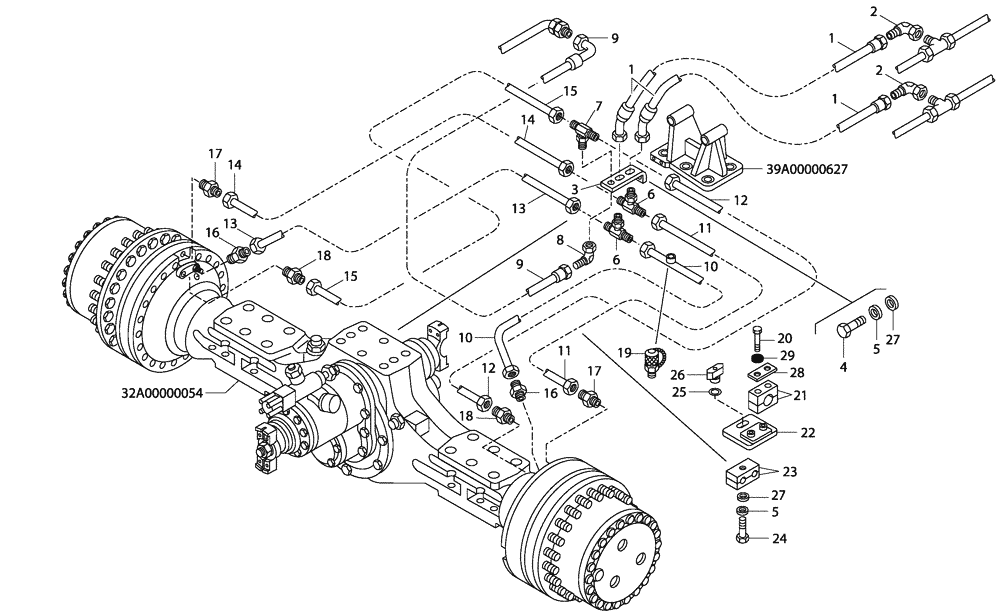 Схема запчастей Case 340 - (47A00011772[001]) - BRAKE SYSTEM - INTERMEDIATE AXLE (33) - BRAKES & CONTROLS