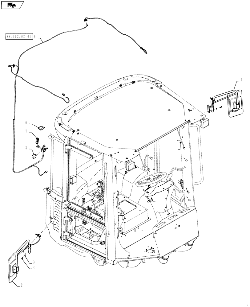 Схема запчастей Case 521F - (88.120.02) - REARVIEW MIRROR EXTERNAL, HEATED (88) - ACCESSORIES