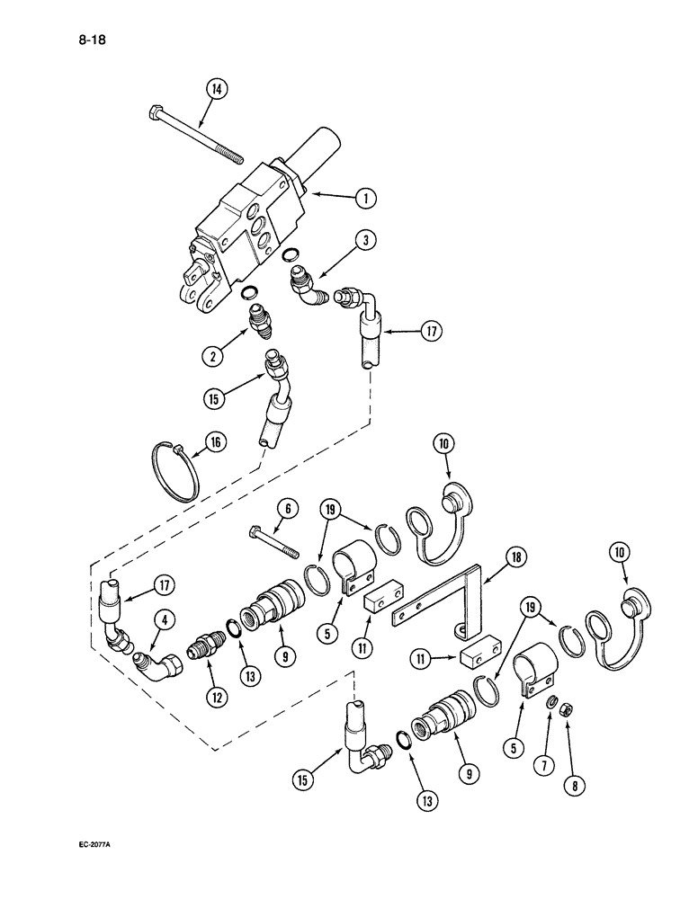 Схема запчастей Case 380B - (8-18) - REMOTE AUXILIARY VALVES - 3RD BANK TUBES AND COUPLINGS (08) - HYDRAULICS