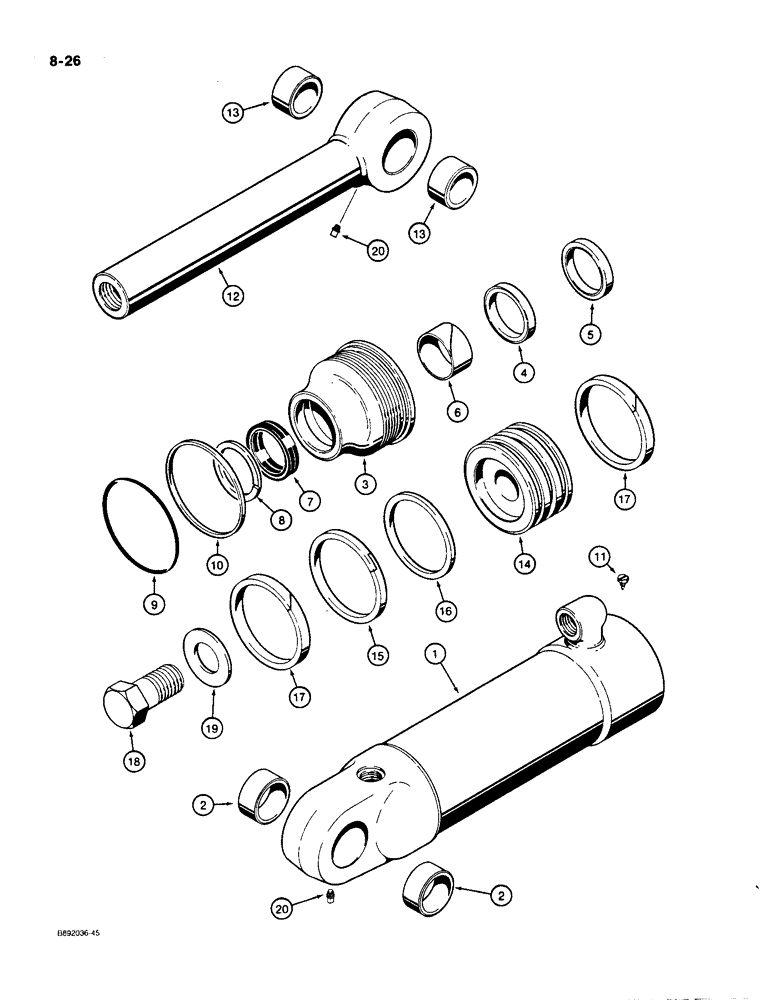 Схема запчастей Case 550 - (8-26) - DOZER ANGLE CYLINDER (08) - HYDRAULICS