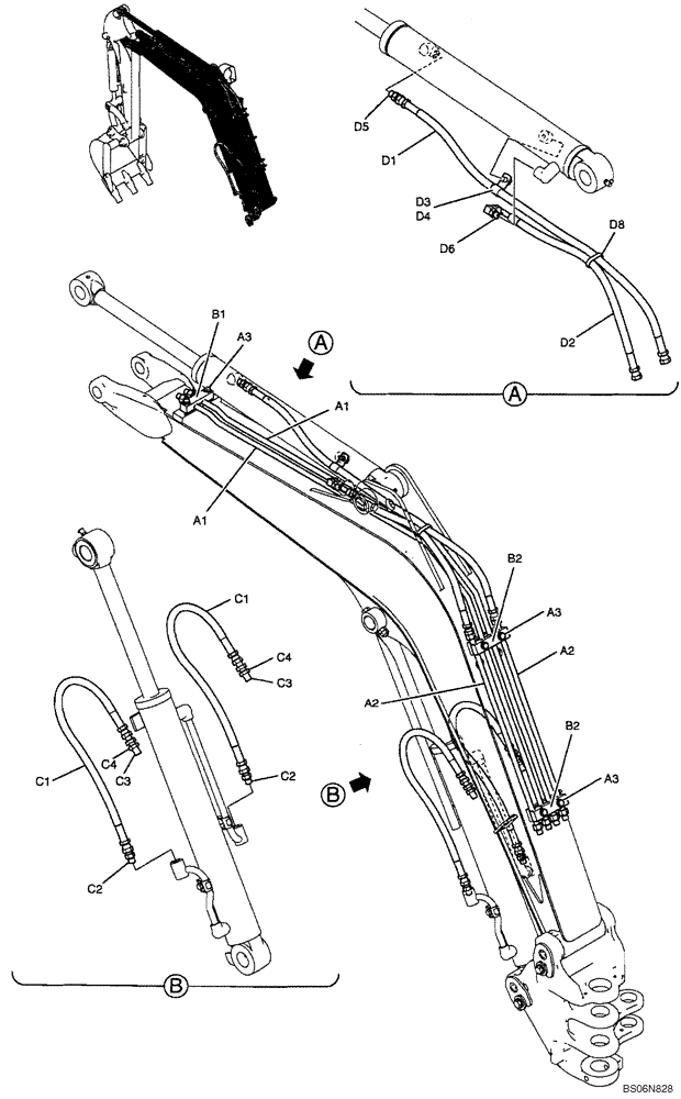 Схема запчастей Case CX17B - (03-002[00]) - HYDRAULIC LINES - BOOM 1.8M (6 FT) & CYLINDER (PU42H00026F1, 21F1, 23F1, 22F1) (35) - HYDRAULIC SYSTEMS