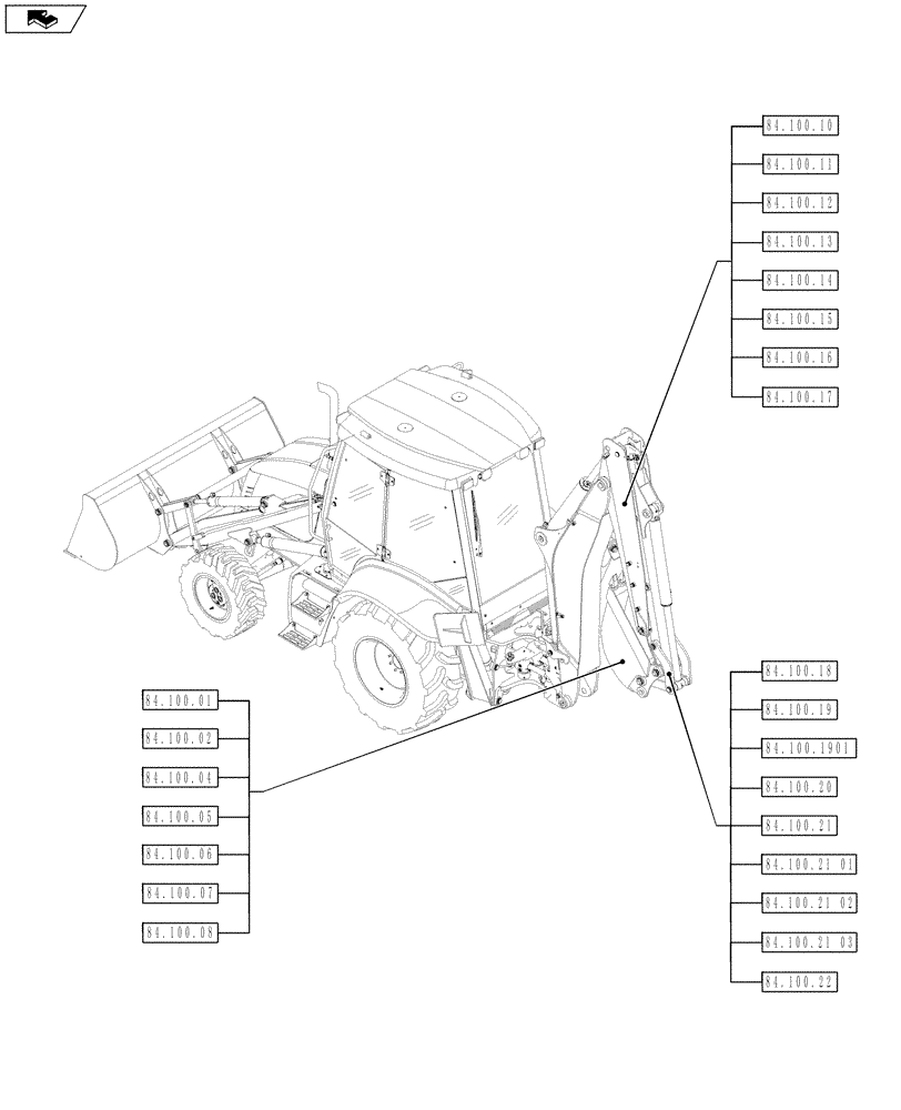 Схема запчастей Case 590SN - (00.000.84[01]) - PICTORIAL INDEX - BACKHOE (00) - GENERAL & PICTORIAL INDEX