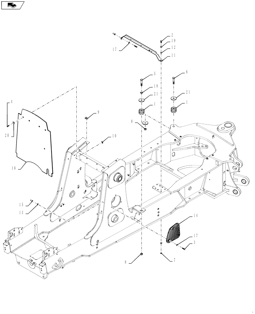 Схема запчастей Case 590SN - (39.100.03) - CHASSIS - CAB MOUNTS, BARRIER CURTAIN, AND AIR INTAKE SCREEN (39) - FRAMES AND BALLASTING