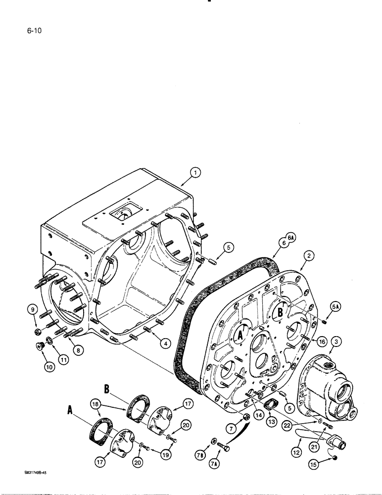 Схема запчастей Case 455C - (6-10) - TRANSMISSION HOUSING AND FRONT COVERS, MODELS WITH DRY BRAKES (06) - POWER TRAIN