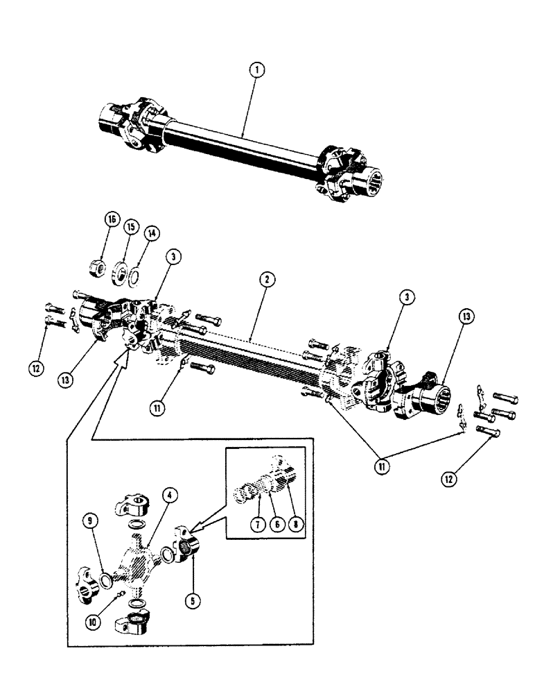 Схема запчастей Case 600 - (070) - UNIVERSAL SHAFT ASSEMBLY, SHAFT, BEARINGS, JOURNAL, END YOKES (03) - TRANSMISSION