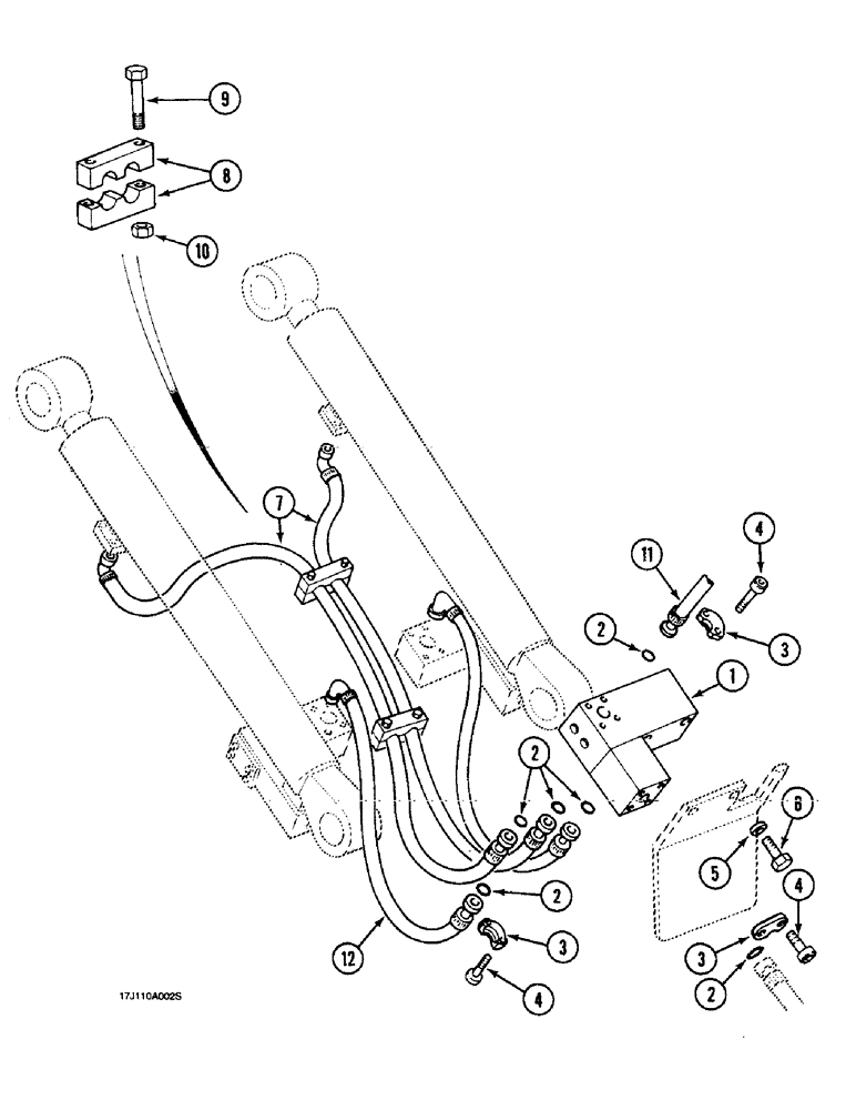 Схема запчастей Case 1088 - (8G-02) - BOOM CYLINDER CIRCUIT, HOSES AT CYLINDER, P.I.N. FROM 72203 TO 72207 (08) - HYDRAULICS