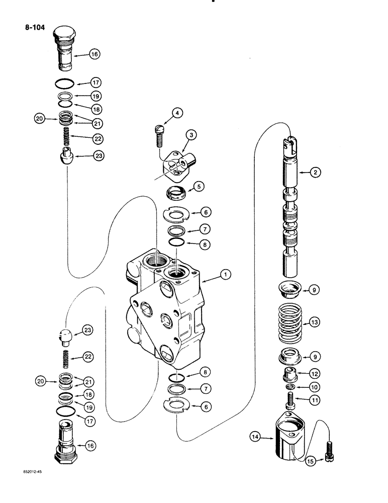 Схема запчастей Case 480E - (8-104) - THREE-POINT HITCH CONTROL VALVE, PITCH, TILT, AND IMPLEMENT SECTIONS (08) - HYDRAULICS