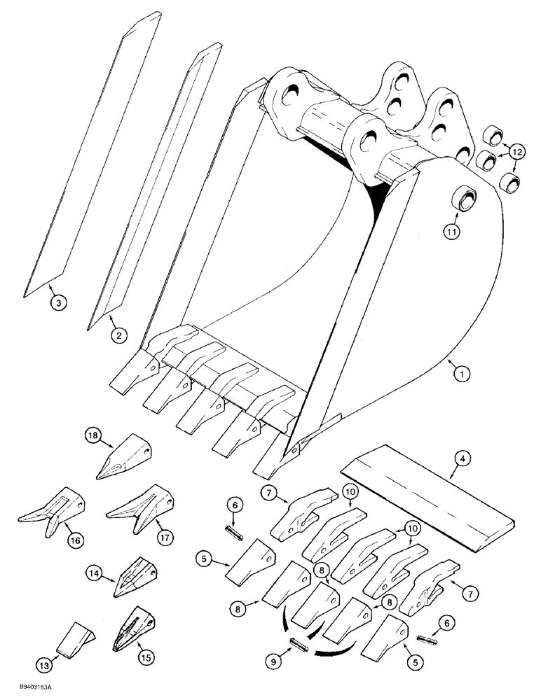 Схема запчастей Case 480F - (9-064) - UNIVERSAL BACKHOE BUCKETS, 24 INCH (610 MM) WIDE TRENCHING BUCKET AND TEETH - HEAVY DUTY (09) - CHASSIS/ATTACHMENTS