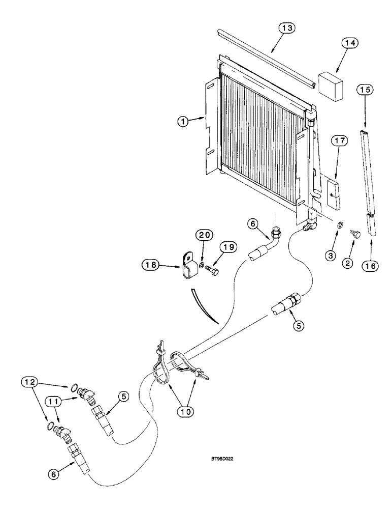 Схема запчастей Case 580L - (6-024) - TRANSMISSION COOLING SYSTEM, MODELS W/ AIR CONDITIONING (W/ FLARED FITTINGS AT COOLER) (06) - POWER TRAIN