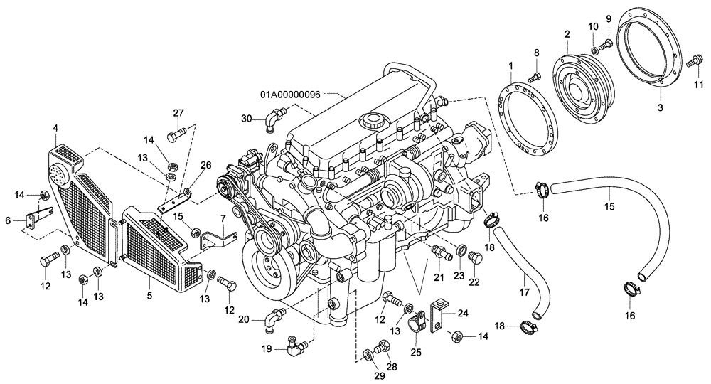 Схема запчастей Case 340B - (02A00000620[001]) - GUARDS, ENGINE (87363310) (01) - ENGINE