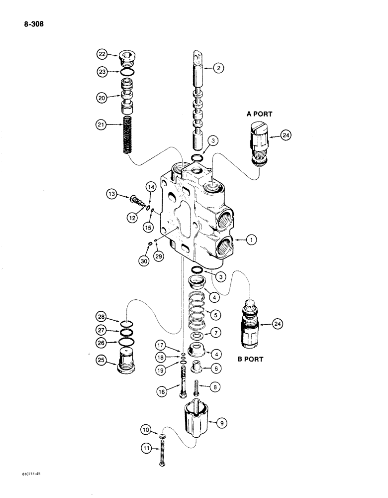 Схема запчастей Case 780C - (8-308) - BACKHOE CONTROL VALVES, SWING SECTION (08) - HYDRAULICS