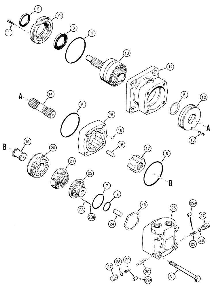 Схема запчастей Case 1835C - (6-46) - HYDRAULIC DRIVE MOTOR PRIOR TO P.I.N. JAF0037454 AND SOME MODELS THROUGH P.I.N. JAF0037475 (06) - POWER TRAIN