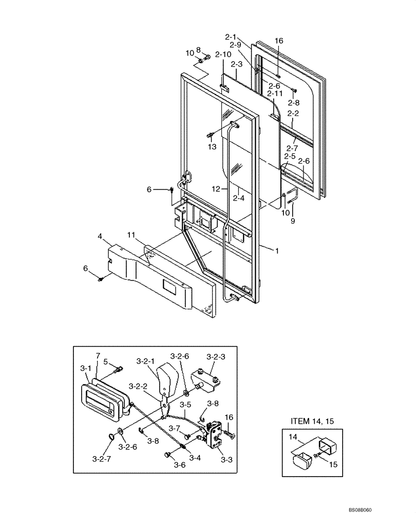 Схема запчастей Case 1221E - (09-16[01]) - CAB ASSY , DOORS, SLIDE WINDOW (87700454) (5) (09) - CHASSIS/ATTACHMENTS