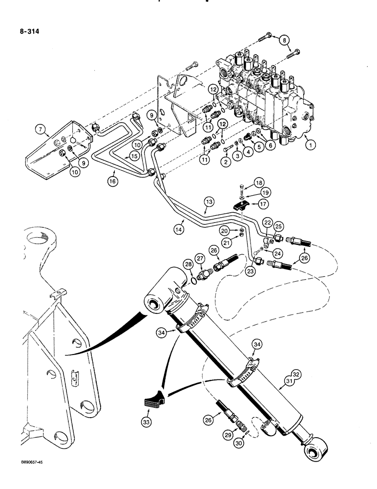 Схема запчастей Case 580K - (08-314) - BACKHOE STABILIZER CYLINDER HYDRAULIC CIRCUIT WITH HOSES AT STABILIZER CYLINDERS (08) - HYDRAULICS