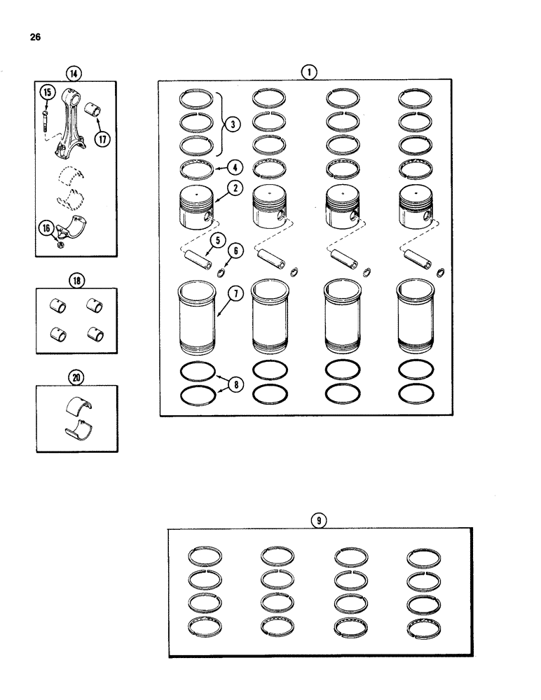 Схема запчастей Case 1845B - (026) - PISTONS & CONNECTING RODS, 159 SPARK IGNITION ENGINE (02) - ENGINE