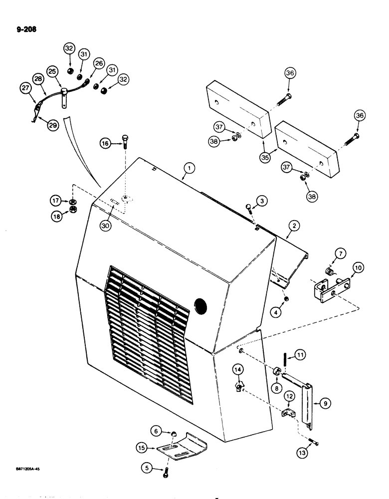 Схема запчастей Case 1825 - (9-208) - REAR COUNTERWEIGHT AND SWING OUT DOOR (09) - CHASSIS/ATTACHMENTS