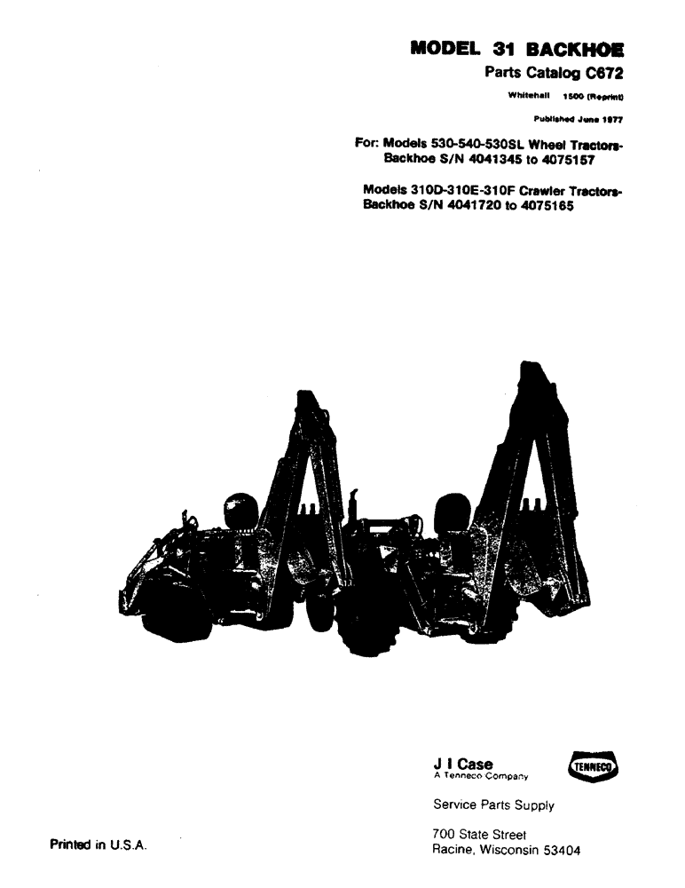 Схема запчастей Case 31 - (001A) - MODEL 31 BACKHOE 