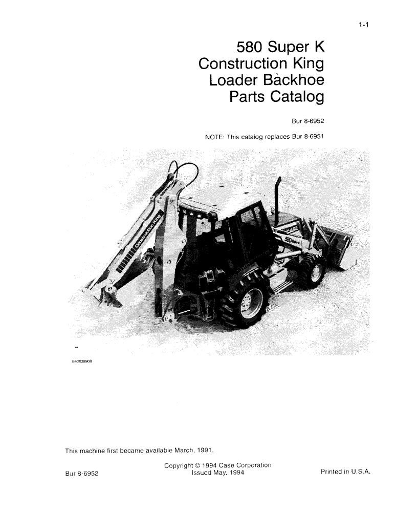 Схема запчастей Case 580SK - (1-01) - 580 SUPER K CONSTRUCTION KING LOADER BACKHOE PARTS CATALOG (00) - PICTORIAL INDEX