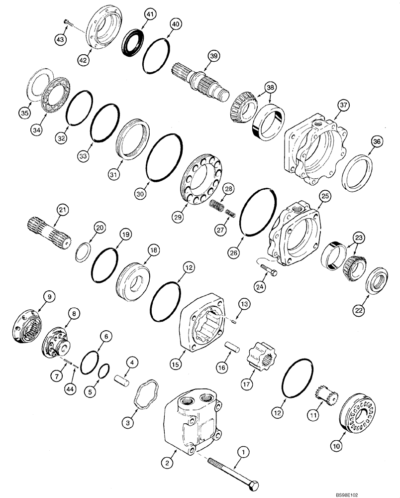 Схема запчастей Case 1845C - (06-19) - MOTOR ASSY - HYDROSTATIC (EUROPE), JAF0142299 - (06) - POWER TRAIN