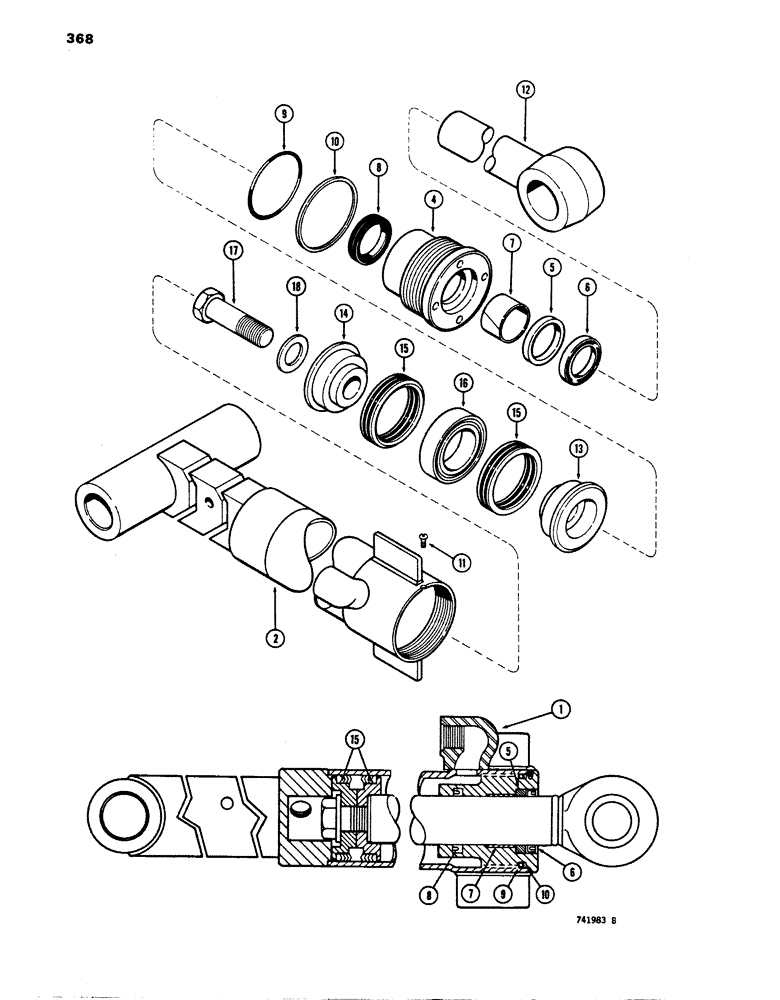 Схема запчастей Case 680E - (368) - G34426 BACKHOE DIPPER EXTENSION CYLINDER, WITH TWO PIECE (35) - HYDRAULIC SYSTEMS