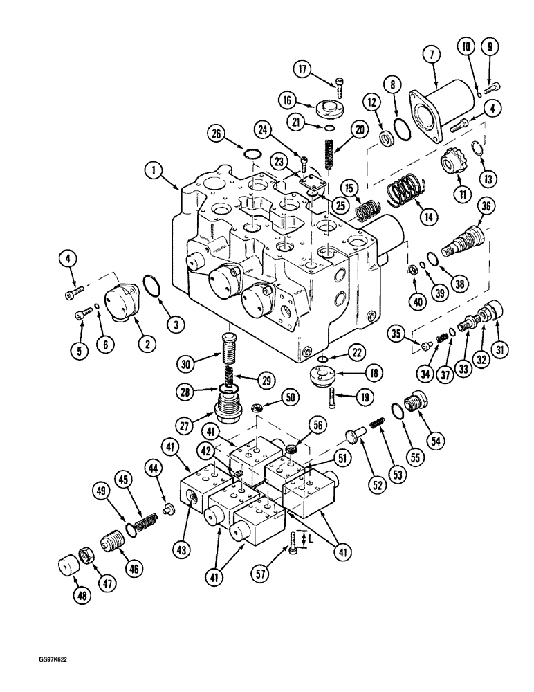 Схема запчастей Case 220B - (8-122) - ATTACHMENT CONTROL VALVE, BOOM, ARM AND TOOL SECTIONS, P.I.N. 74441 THRU 74597, P.I.N. 03201 AND AFT (08) - HYDRAULICS