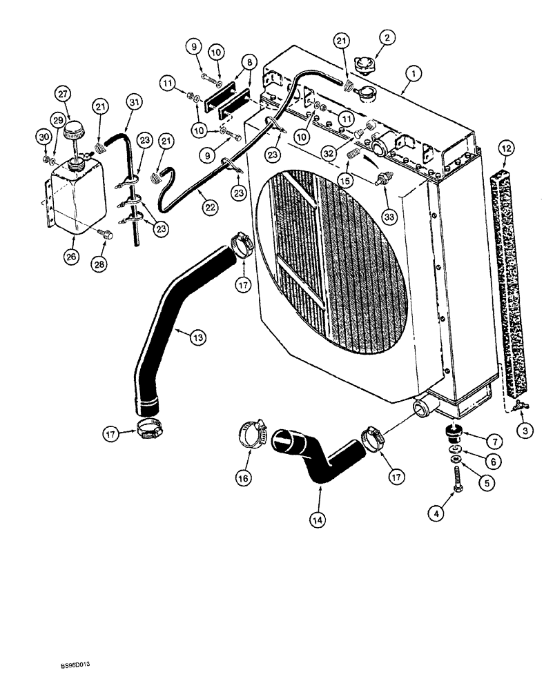 Схема запчастей Case 1150G - (2-006) - RADIATOR MOUNTING, COOLANT RECOVERY AND AIR VENTING SYSTEM (01) - ENGINE