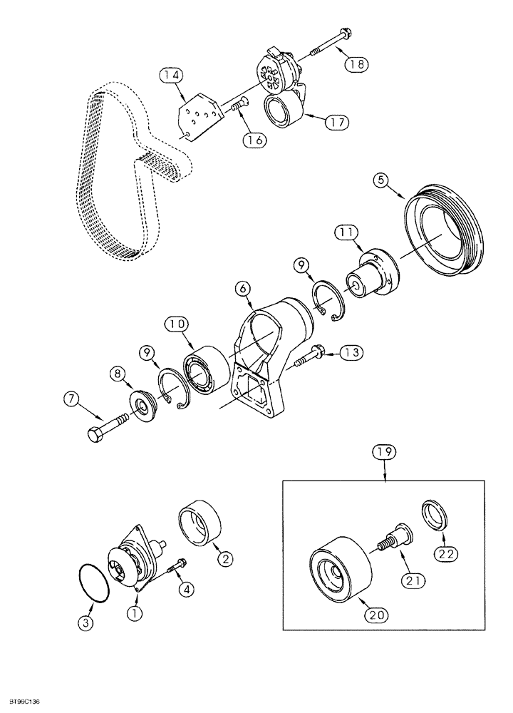 Схема запчастей Case 650G - (2-18) - WATER PUMPS SYSTEM 4T-390 ENGINE PRIOR TO CRAWLER P.I.N JJG0216449 (02) - ENGINE