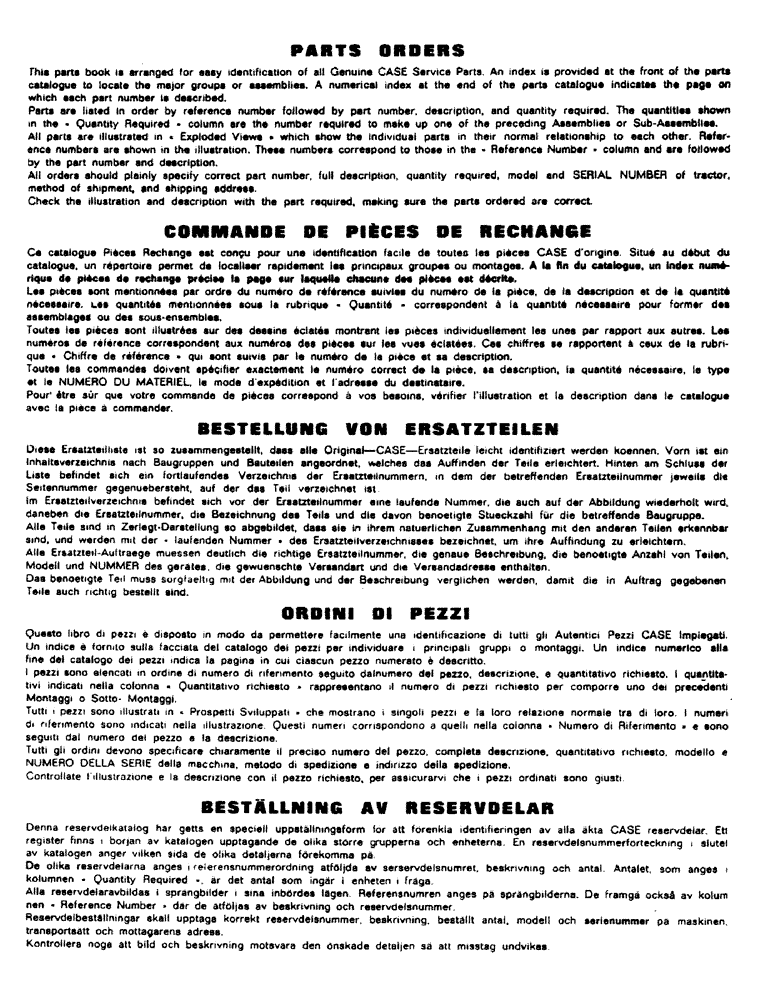 Схема запчастей Case 1529 - (001-2) - PARTS ORDERS (05) - SERVICE & MAINTENANCE