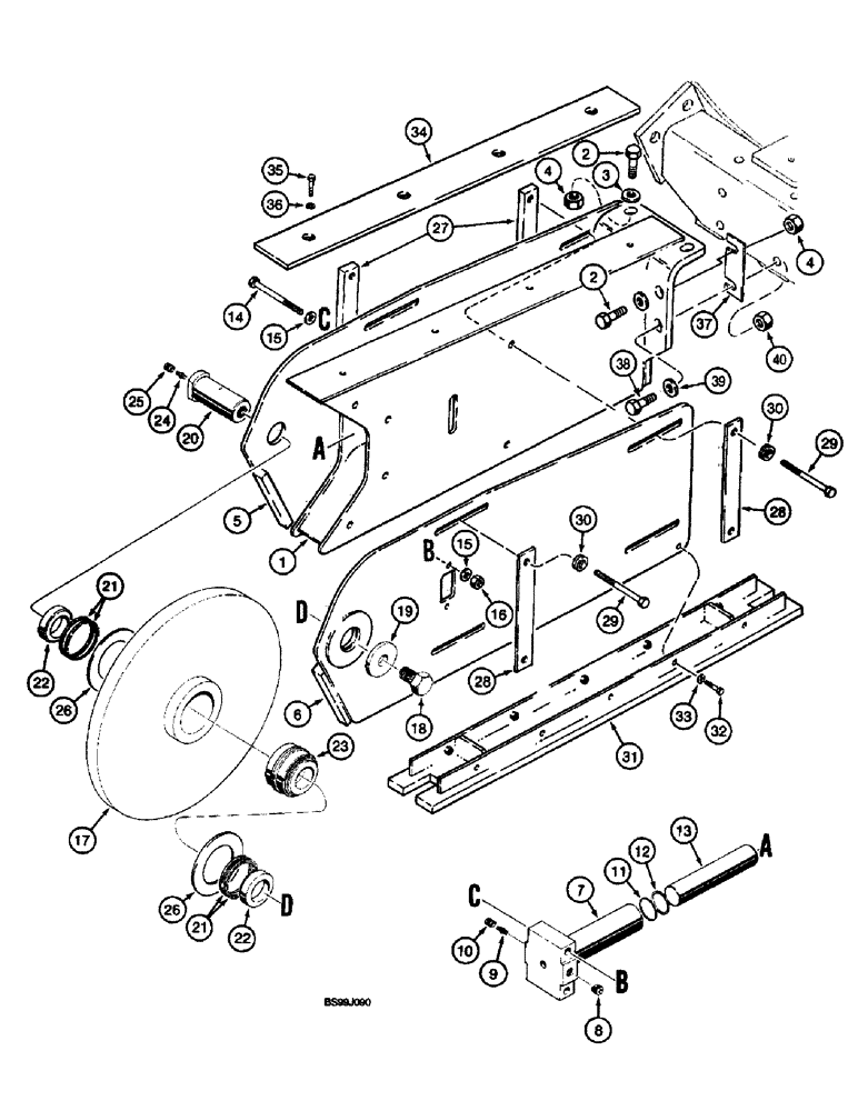 Схема запчастей Case 660 - (9-058) - TRENCHER BOOMS AND MOUNTING, ROCK BOOM, 4 FOOT, FOR ALL TRENCHERS EXCEPT INTEGRAL QUAD (09) - CHASSIS/ATTACHMENTS