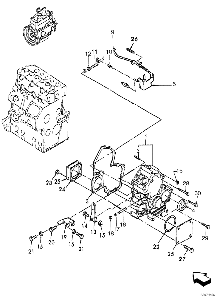 Схема запчастей Case 410 - (02-18) - TIMING GEAR CASE, GOVERNOR (02) - ENGINE