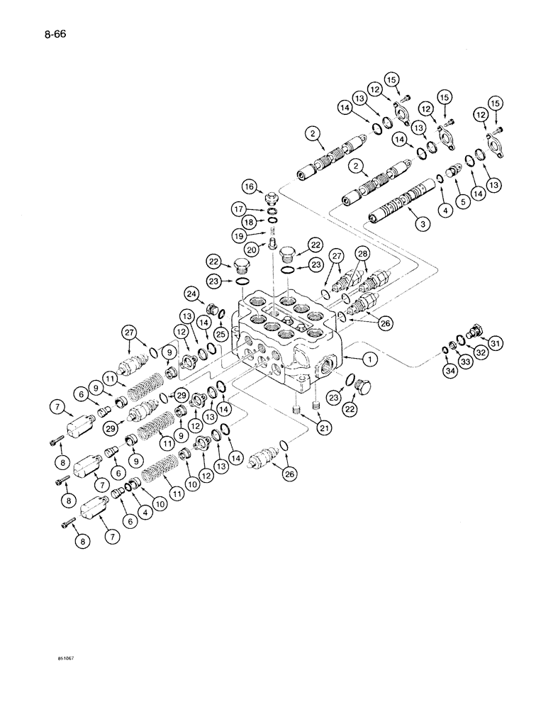 Схема запчастей Case 1086B - (8-066) - THREE SPOOL VALVE - INSIDE, Y BOOM (08) - HYDRAULICS