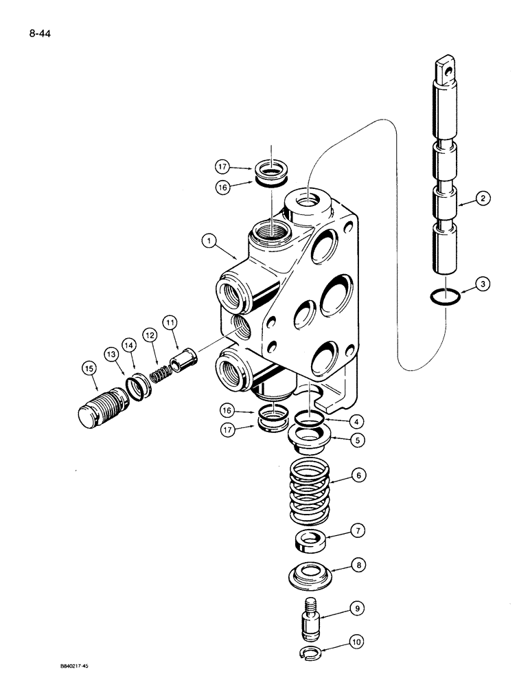 Схема запчастей Case 360 - (8-44) - BACKHOE CONTROL VALVE - BOOM AND DIPPER SECTION (08) - HYDRAULICS