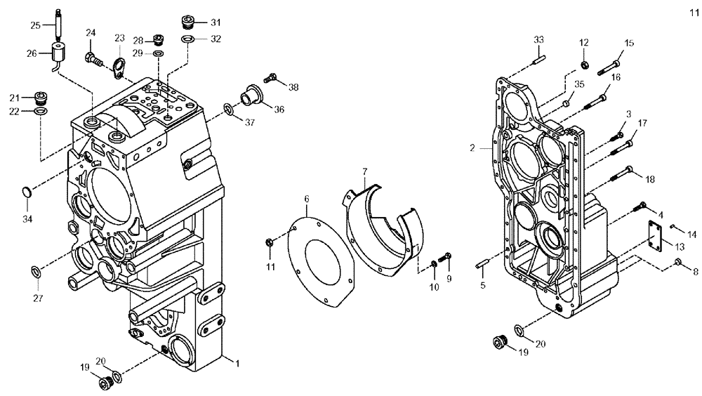 Схема запчастей Case 330 - (18A00020574[01]) - TRANSMISSION - HOUSING (03) - Converter / Transmission