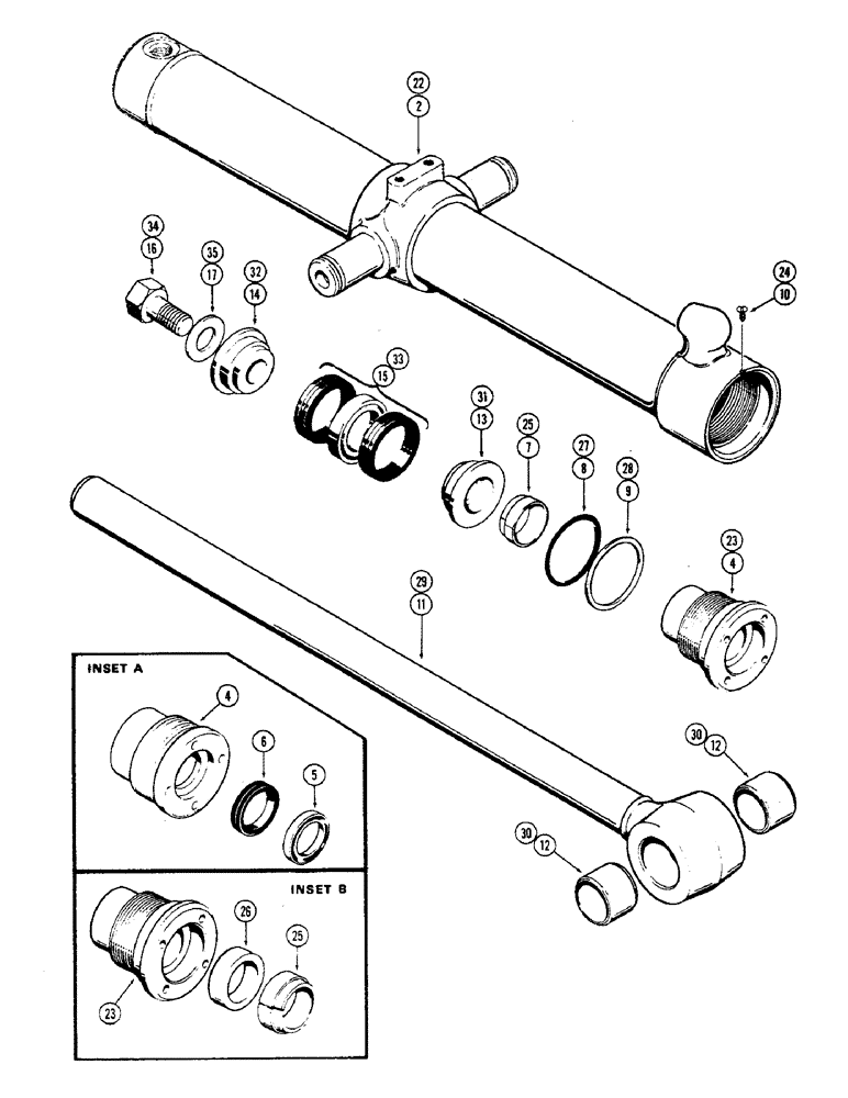 Схема запчастей Case W7E - (235A) - G33461 LOADER TILT CYLINDER, 3" CYLINDER WITH 25-3/4" STROKE W/OUT GLAND I.D. RING (08) - HYDRAULICS