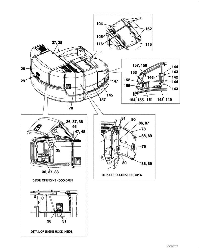 Схема запчастей Case CX75SR - (09-07) - HOOD, ENGINE - ACCESS DOOR (09) - CHASSIS/ATTACHMENTS