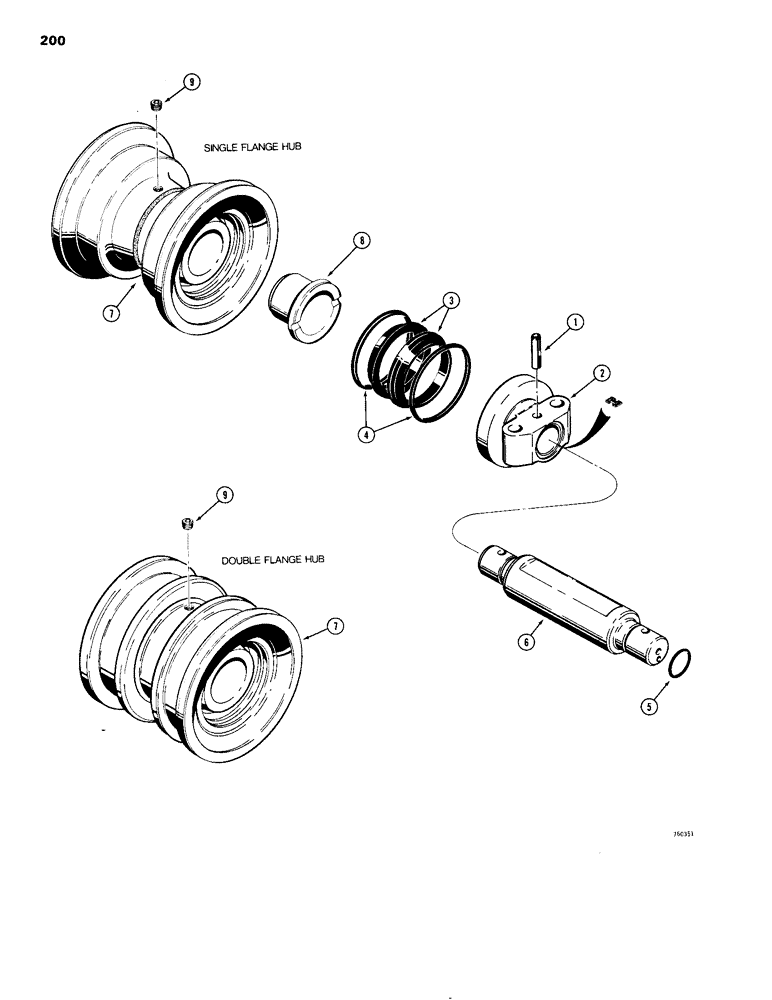 Схема запчастей Case 1150B - (200) - R33571 TRACK ROLLER - SINGLE FLANGE, INTERTRAC ROLLER, FOR I.D. - SEE ITEM 2 OF ILLUSTRATION (04) - UNDERCARRIAGE