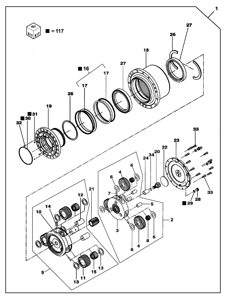 Схема запчастей Case CX130B - (06-04) - MOTOR ASSY - GEAR ASSY, REDUCTION (06) - POWER TRAIN