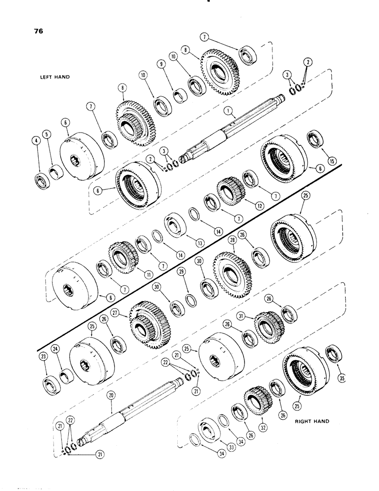 Схема запчастей Case 1150 - (076) - LEFT HAND CLUTCH SHAFT (04) - UNDERCARRIAGE