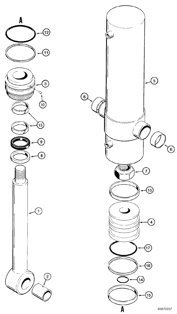 Схема запчастей Case 95XT - (08-35A) - CYLINDER ASSY - TRENCHER BOOM LIFT (NORTH AMERICA) (08) - HYDRAULICS