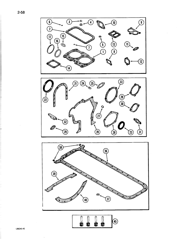 Схема запчастей Case 1080B - (2-58) - ENGINE GASKET KITS, 504BDT ENGINE (02) - ENGINE