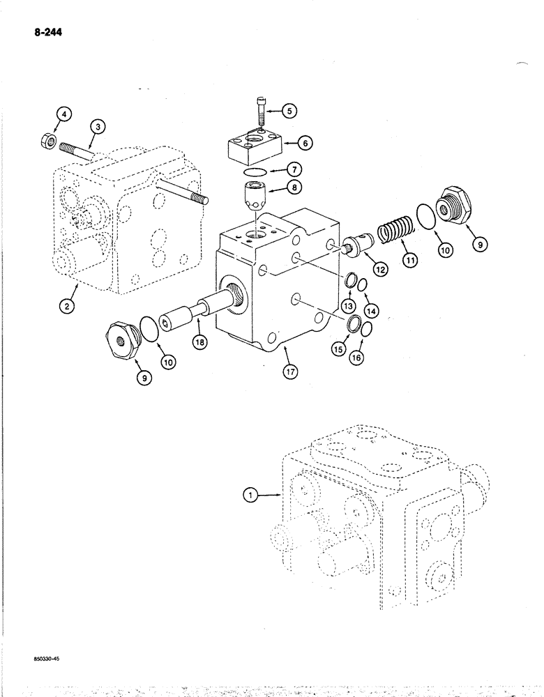 Схема запчастей Case 170B - (8-244) - SWING AND DRIVE CONTROL VALVE, CENTER BLOCK, P.I.N. 74341 THRU 74456 (08) - HYDRAULICS