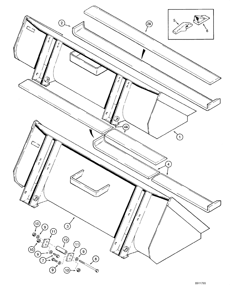 Схема запчастей Case 1840 - (09-06) - BUCKETS (NORTH AMERICA), MODELS WITH PINNED COUPLERS (09) - CHASSIS/ATTACHMENTS