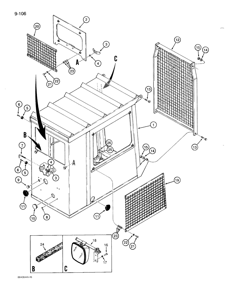 Схема запчастей Case 1085B - (9-106) - LOGGER CAB (09) - CHASSIS