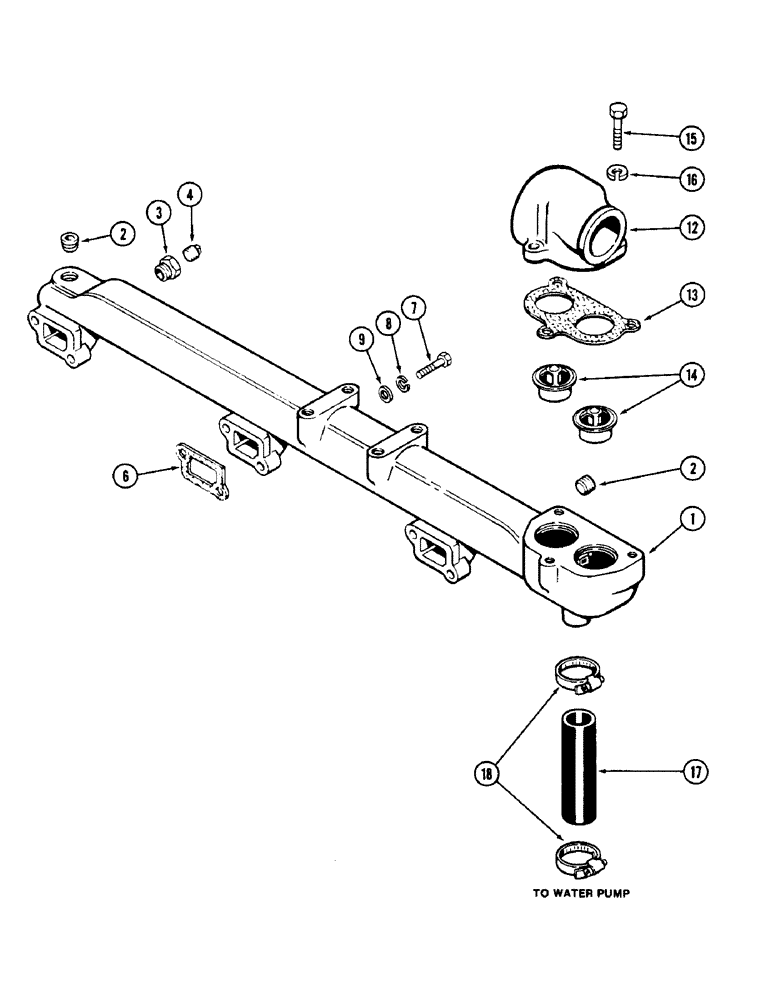 Схема запчастей Case 40 - (003) - WATER MANIFOLD AND THERMOSTAT, 504BDT ENGINE (10) - ENGINE